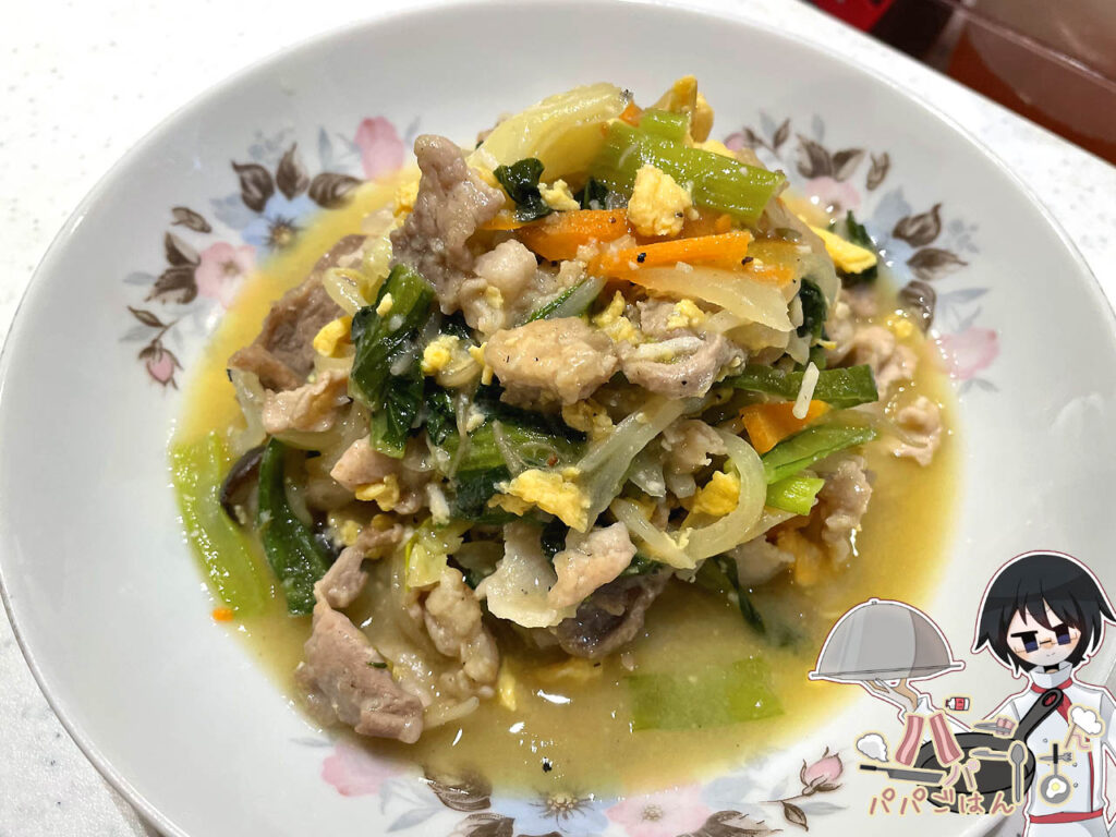 豚こま・小松菜・野菜炒めミックスの味噌炒め